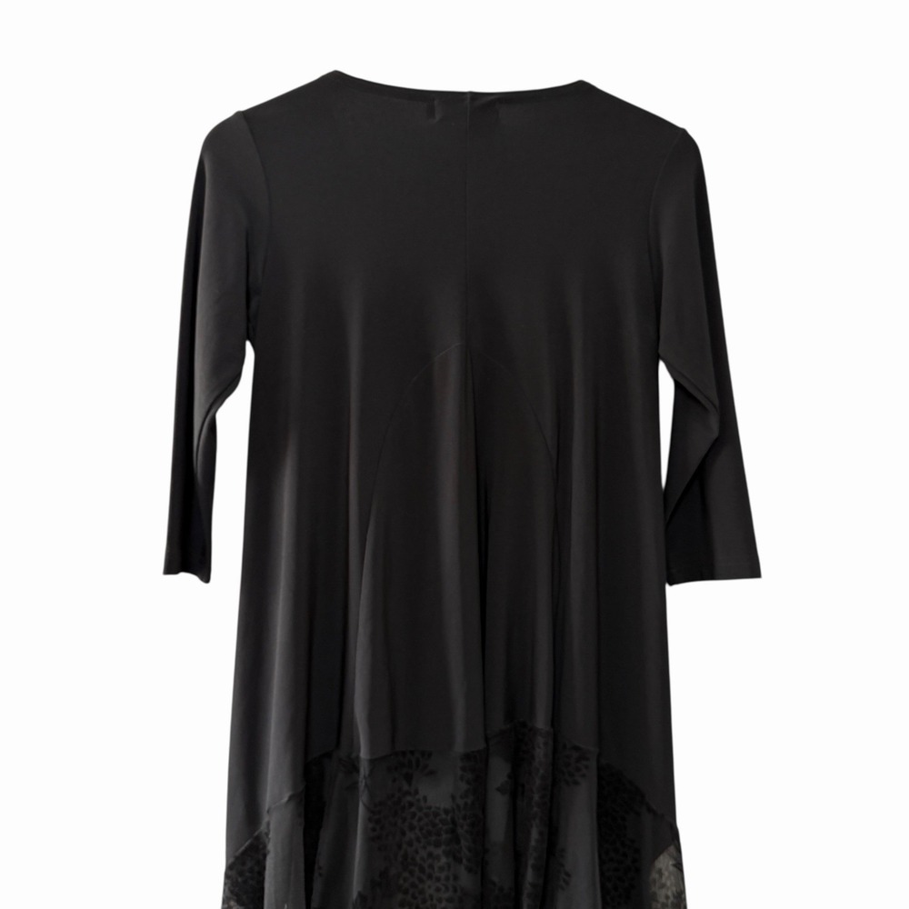 Sympli Womens Black Asymmetrical Tunic Top Velvet Burnout Size 8 Made In Canada - Picture 4 of 10